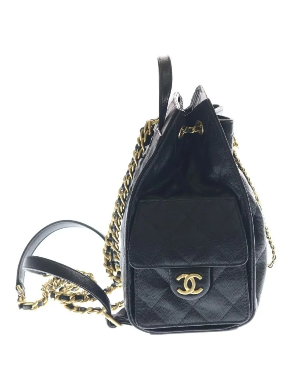 Chanel 25 Caviar Leather Backpack Gold Black Plate